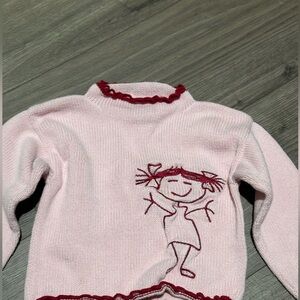 Celeste Light Pink Knit Sweater with Red Girl Embroidery